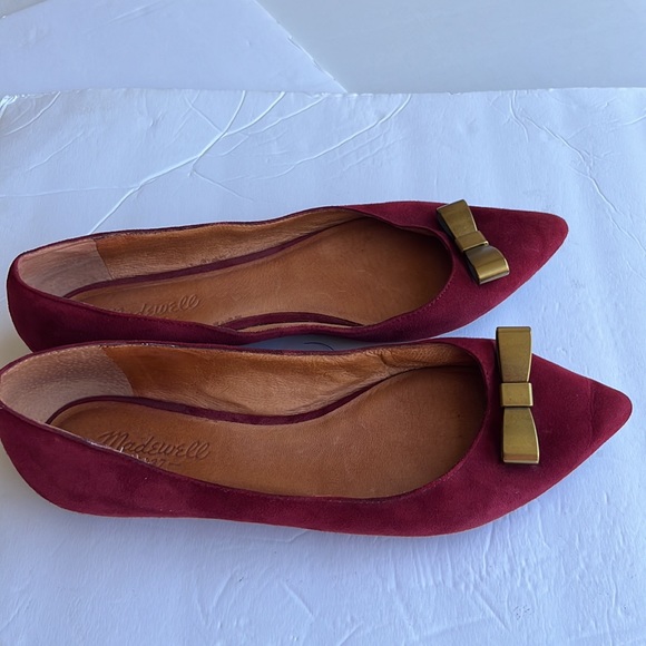 Madewell Bow Skimmer Burgundy Suede Pointy Toe Flats Size 9 - Picture 4 of 9